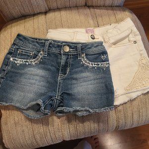 2 pair of Justice Girl's Cut Off Denim Shorts w/ Front Zippers - Girls Size 10